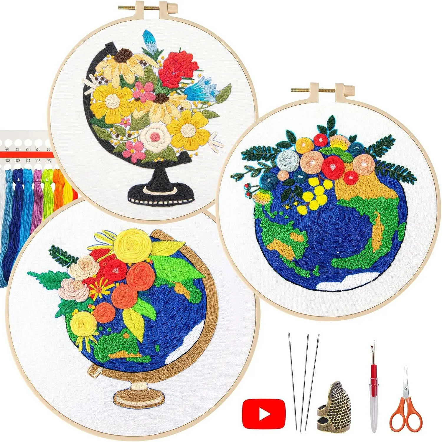 Embroidery Kits for Beginners, Adult Starter   Kit Needlepoint Complete DIY Kit with  Patterns, Hoop, Colorful Threads, Tools, Step by Step Instructions & Video Tutorial