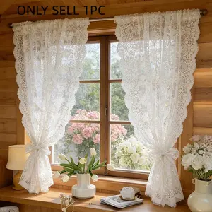 1pc Romantic European Lace Curtains, Light Filtering and Privacy, Victorian Style Rod Piping, Floral Pattern, Wedding Valentine Decor, No Maintenance Blinds