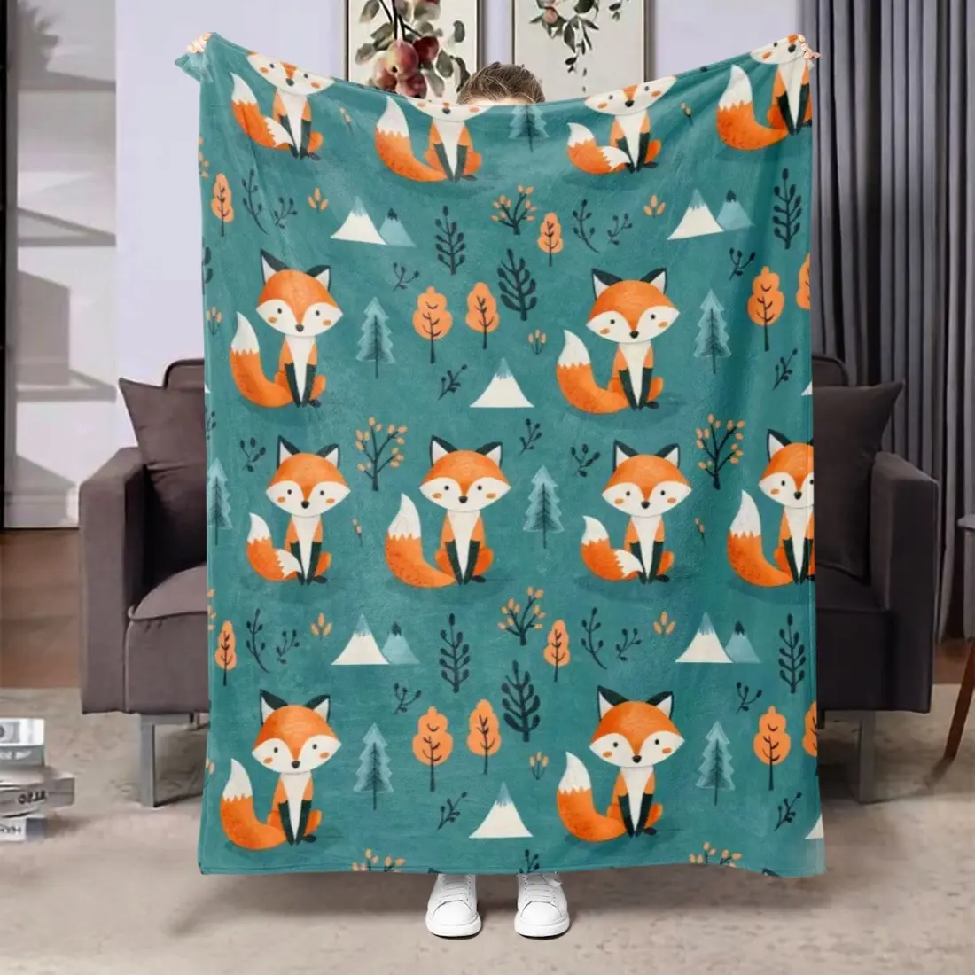 A Fox Print Throw Blanket, Shawl Blanket, Lap Blanket, Comfortable And Soft Plush Blanket, A Birthday Or Christmas Gift For Boys, Girls, Men, And Women. Suitable For Beds, Sofas, Chairs, And Living Room Decor, Usable In All Seasons