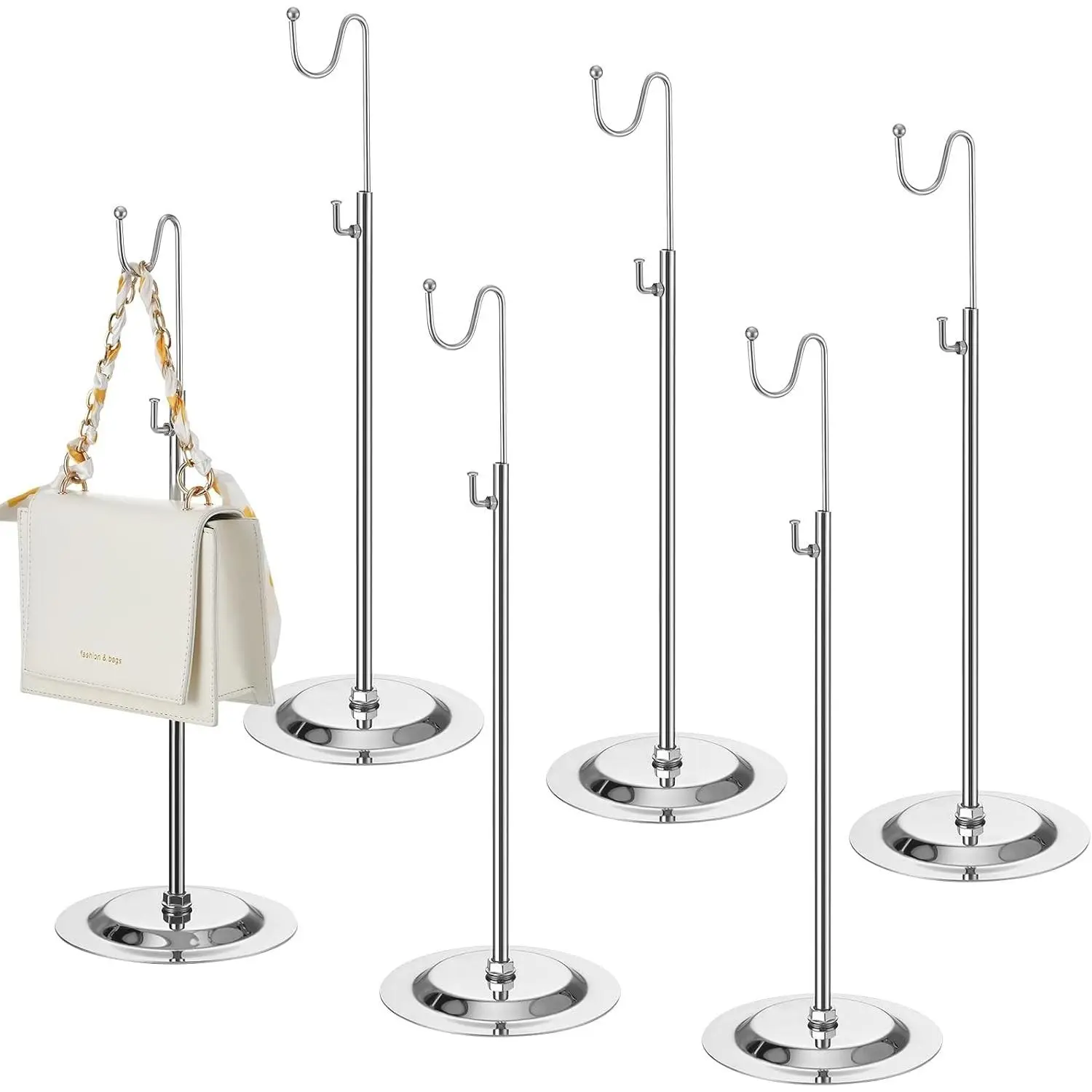 6 Pcs Silver Adjustable Height Purse Display Stands, Handbag Holder for Home Boutique Store Counter Retail