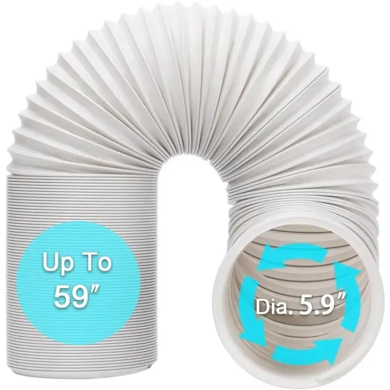 Portable Air Conditioner Exhaust Vent Hose - 5.9" Diameter, 11" Retractable Flexible Tube, Up to 59" Length, Heat Resistant Polypropylene Synthetic Material, Universal Fit Replacement for Large Spaces
