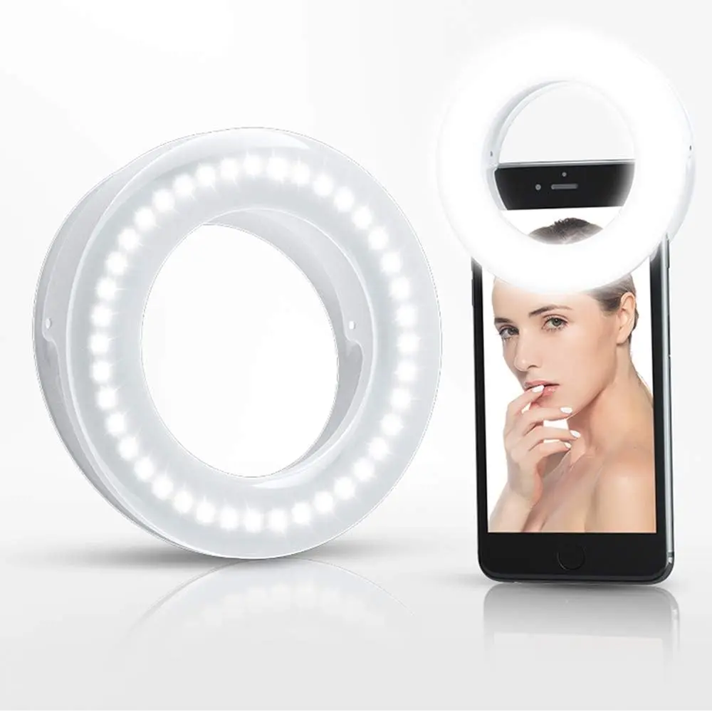 Rechargeable Portable Clip-on Selfie Ring Light with 40 LEDs for Mobile Phone Photography, Camera Video (Ideal for Girls)