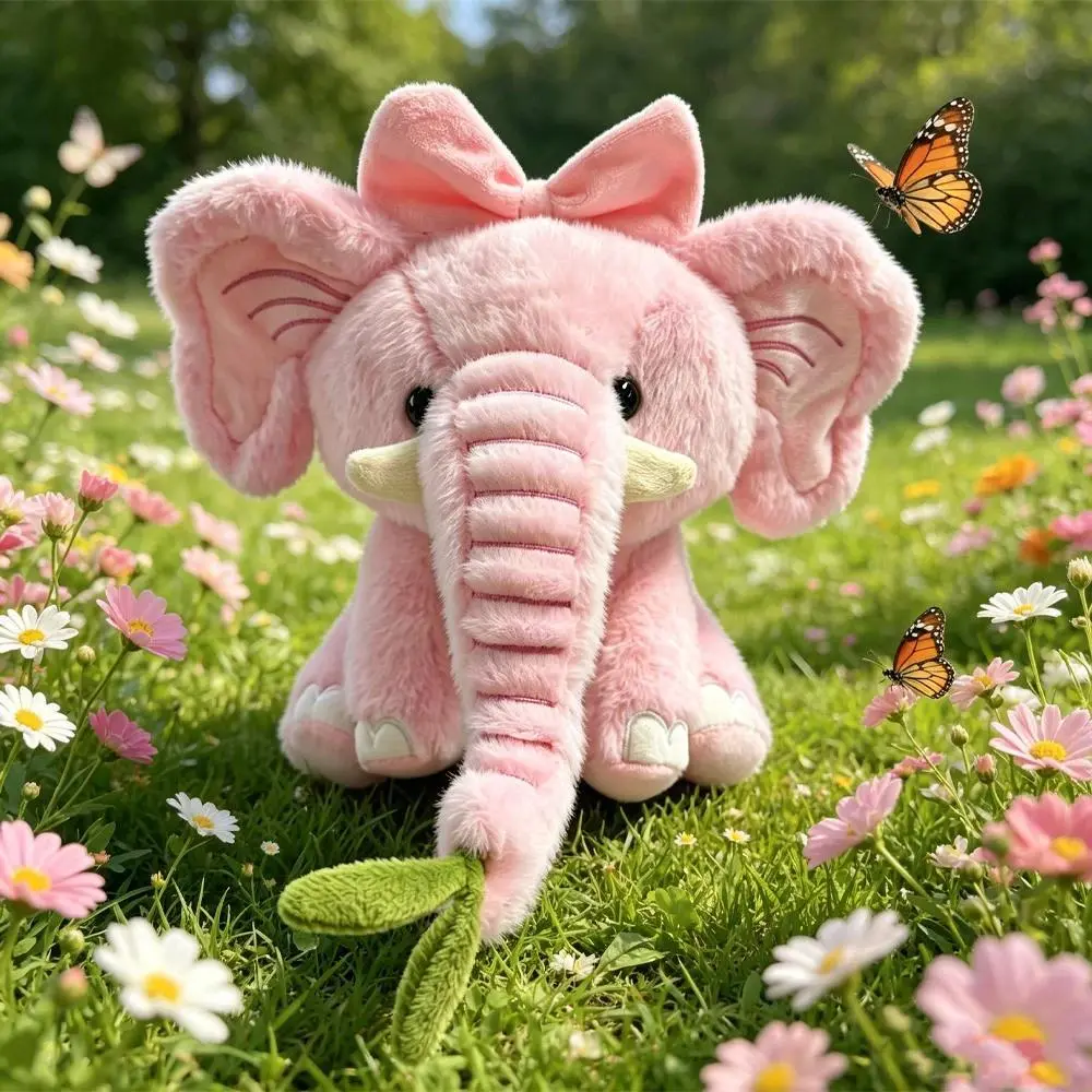 23cm Cute New Crown Grey Elephant Plush Toy Movie Stuffed Animals Pink Bow Female Elephant Dolls Kids Toys Girls Birthyday Gifts