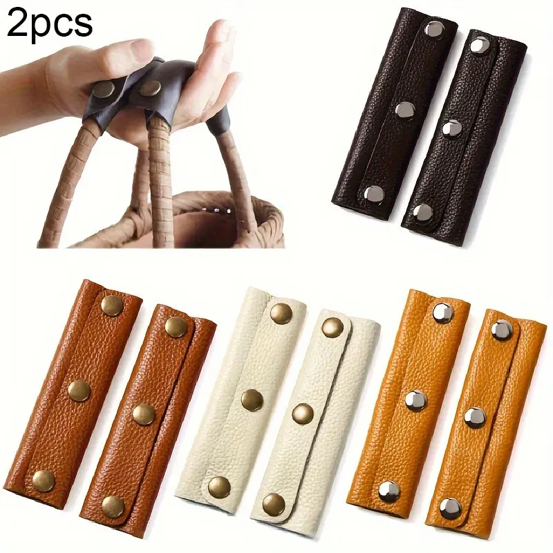 2pcs PU Handbag Handle Wrap Cover, Bag Accessory, Luggage Grip Protector Saddle with Brass Clasp, Soft Purse Strap Pad Identifier for Shopping, Travel, Suitcase, Tote Bag Wallet, 3-Buckle Shoulder Strap Bag Band Damage