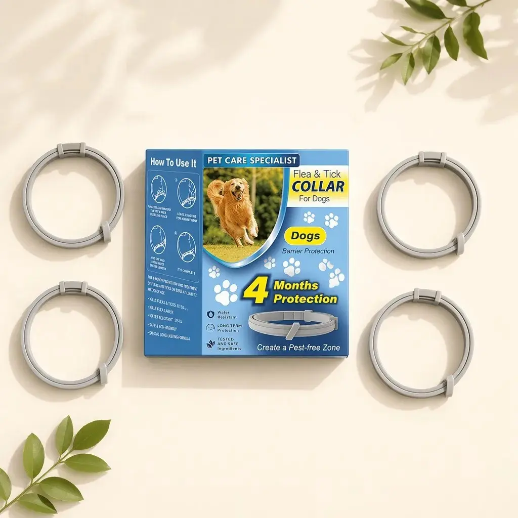 Natural Adjustable Dog Collars, 4-Pack Eco-Friendly Essential Oils, Fits Most Neck Sizes, Long-Lasting Protection for Dogs & Cats