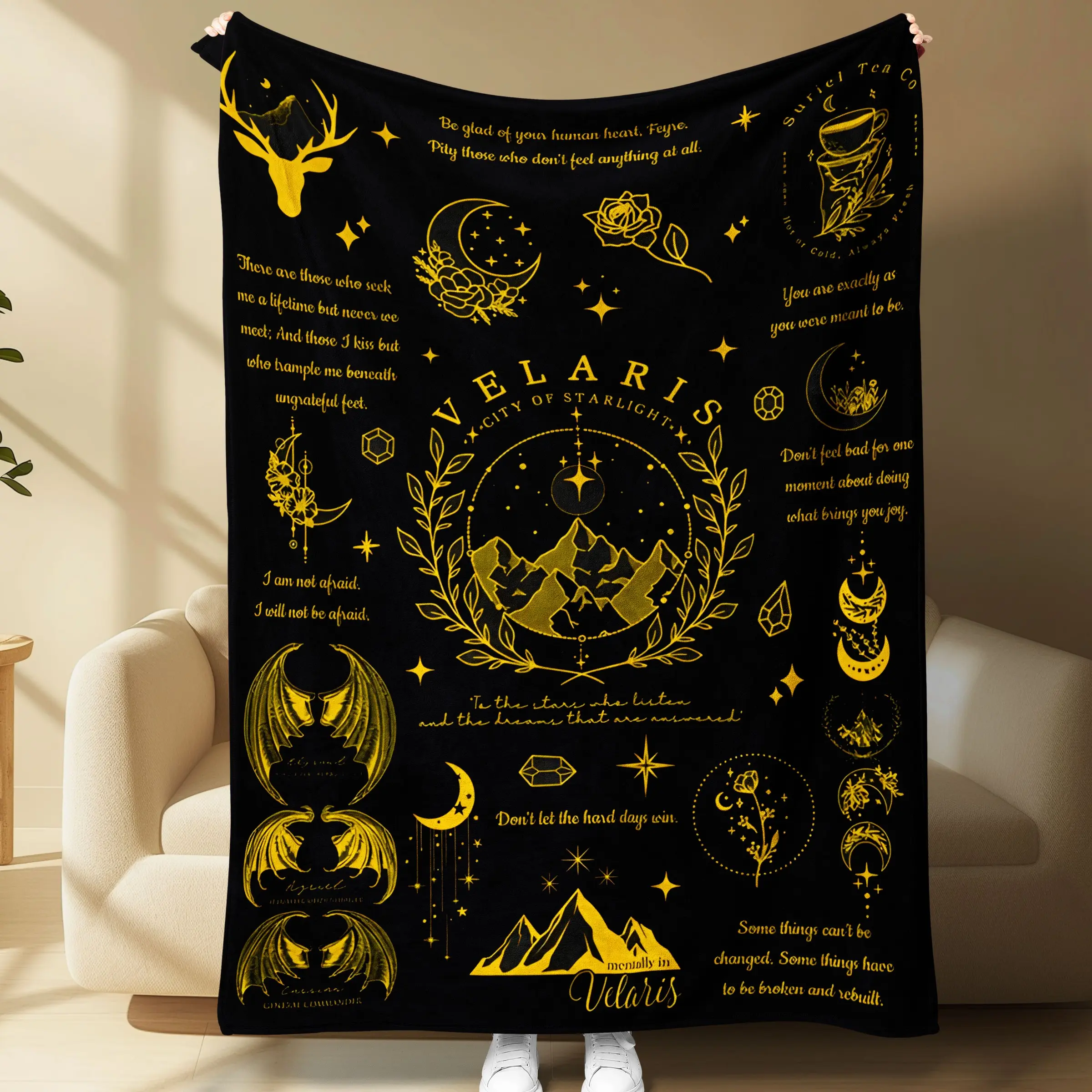 1 PC ✨ Official Vibe ACOTAR Velaris City of Starlight Fantasy Bookish Blanket! Soft flannel for cozy reading nook, fantasy bedroom decor, couch lounge, or BookTok study corner 🌙 Epic Halloween, Xmas & Birthday gift for book lovers & Sarah J. Maas fans!