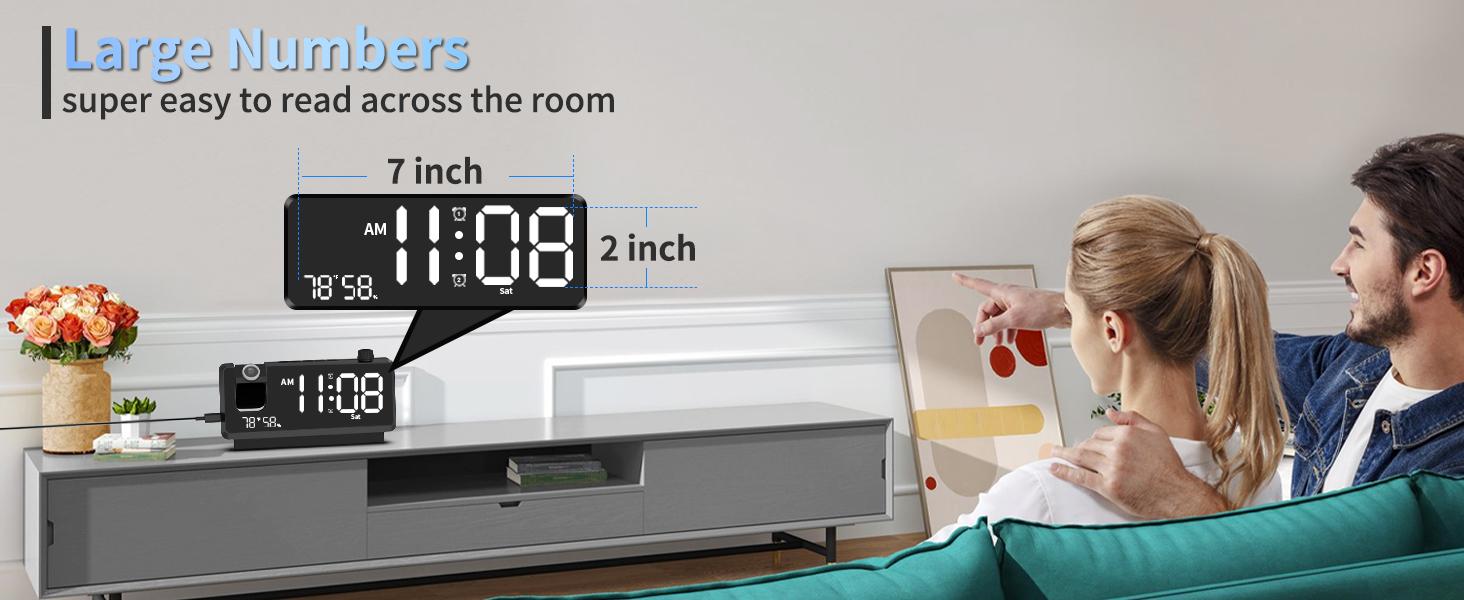 Mirror Face Projection Alarm Clock for Bedroom, Digital Clock with 180° Ceiling Projector, 3-Level Dimmer, Dual Alarm & USB Ports, Ideal Gift for Kids Elderly (Black)