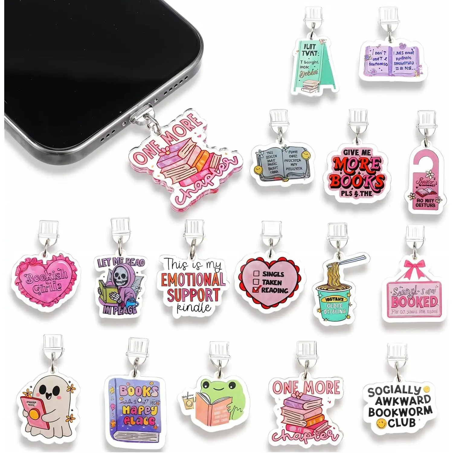 18 count Dust Plug Charm Type C for E-Reader, Custom  Dust Plugs for Type C Devices Compatible with Type C  Port,  for Book Lover Readers Women, Accessories for E-Reader
