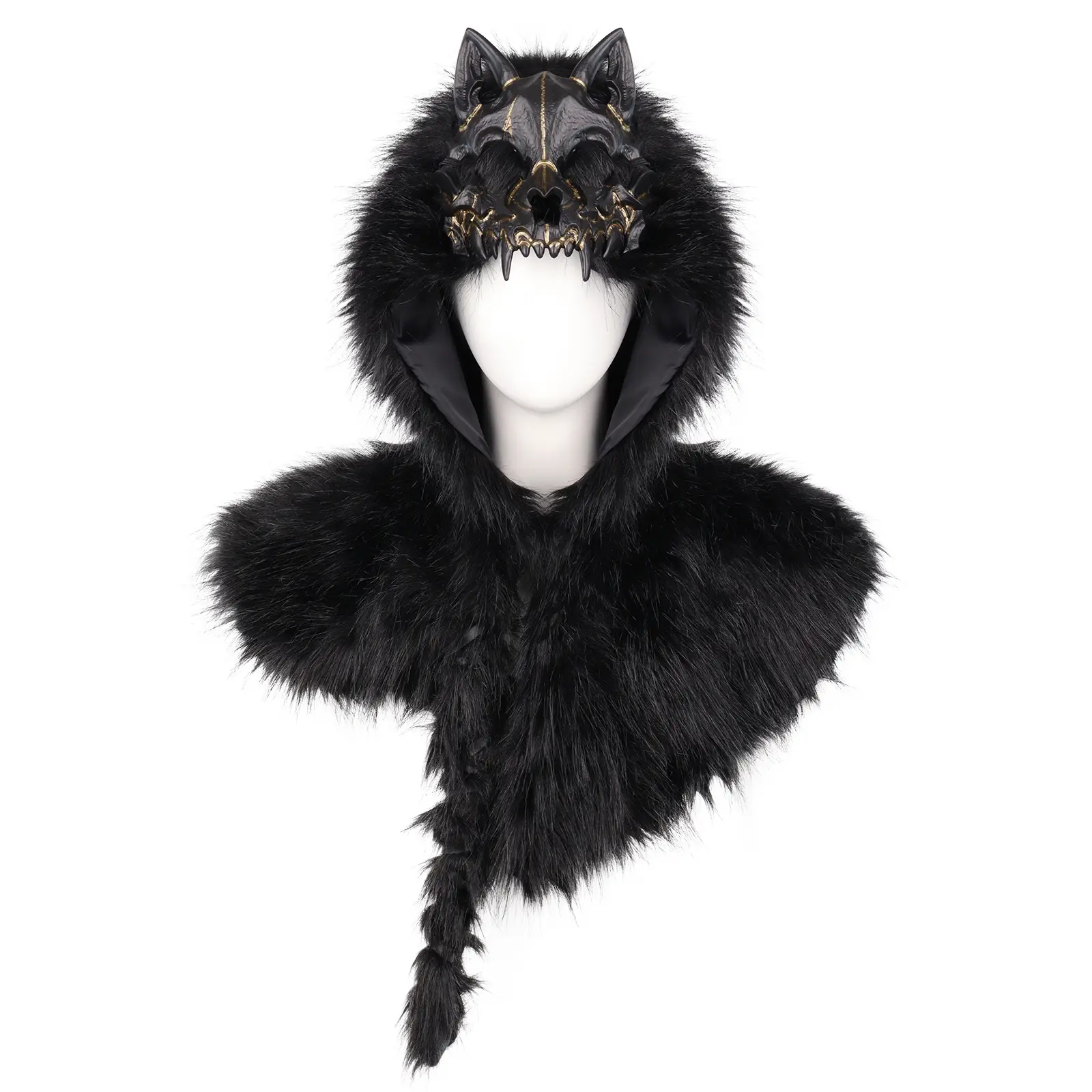 Adult Viking Wolf Pelt Cape – Faux Fur Shoulder Cloak for Halloween Medieval Cosplay