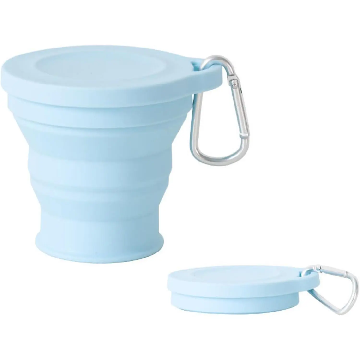 Reusable Foldable Silicone Water Cup, Portable Picnic Snacks Cup, Pocket Size Travel Cup Extensible, Collapsible Cups with Lid  Camping, Travel (Blue with Hook) protects child baby dinnerware utensil