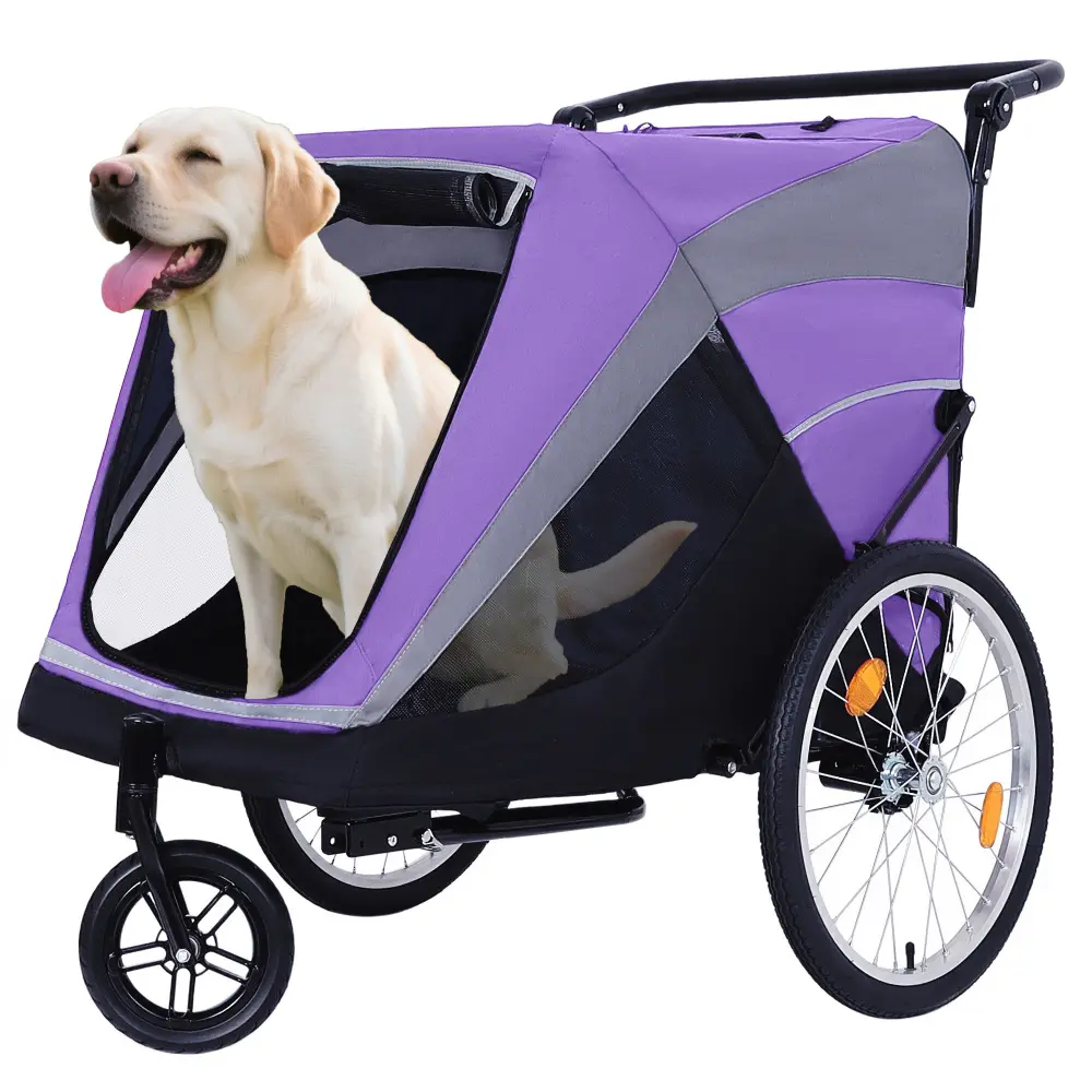 31-Inch 2-in-1 Pet Bike Trailer & Push Cart - Detachable Hitch, Push Handle, Quick Release Wheel, Safety Leash, Dual Cup Pockets, Zippered Underneath Storage Bag, Steel Frame, All-Weather Protection, 100 lbs Capacity for Cycling & Daily Use, Zipper, Stain