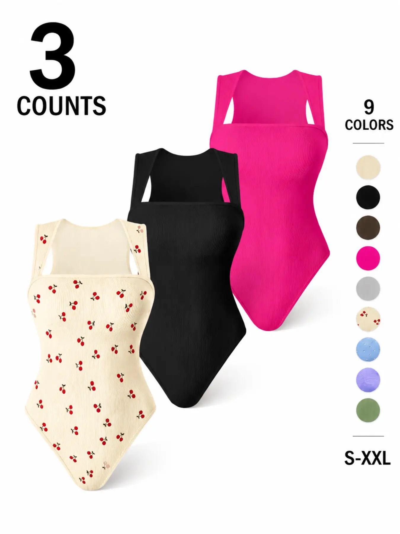 Women Vertical Ribbed Wide-Strap Square-Neck Bodysuit, High-Stretch Tummy-Control Butt-Lifting Shapewear, Underwear for home, yoga, pilates, Seamless anti-roll-up, soft breathable fabric, sculpt hourglass curves, inner & outer wear for all season
