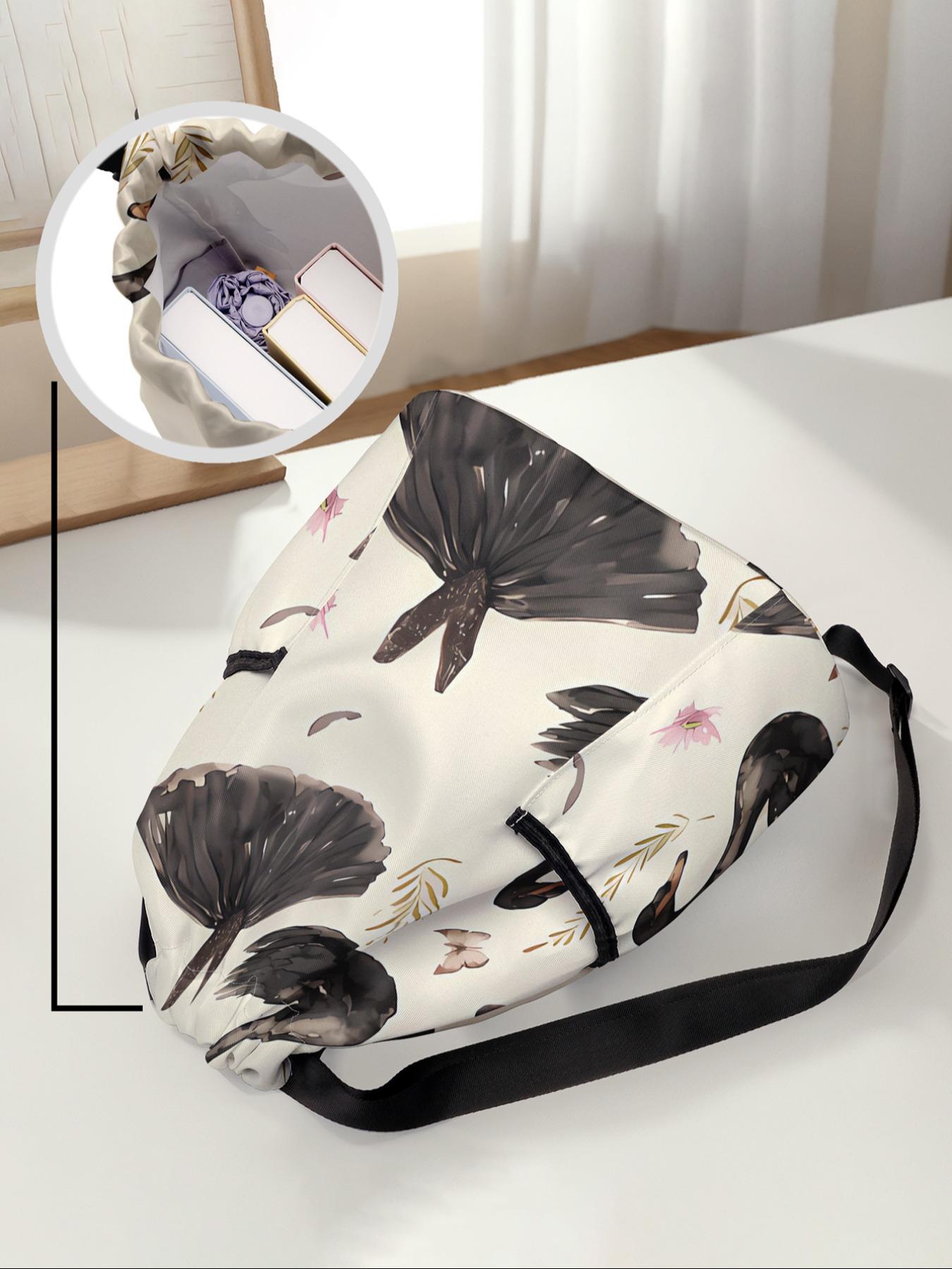 Swan Print Drawstring Backpack, Large Capacity Durable Fitness Bag, Adjustable Straps, Sports Beach Bag for Men & Women