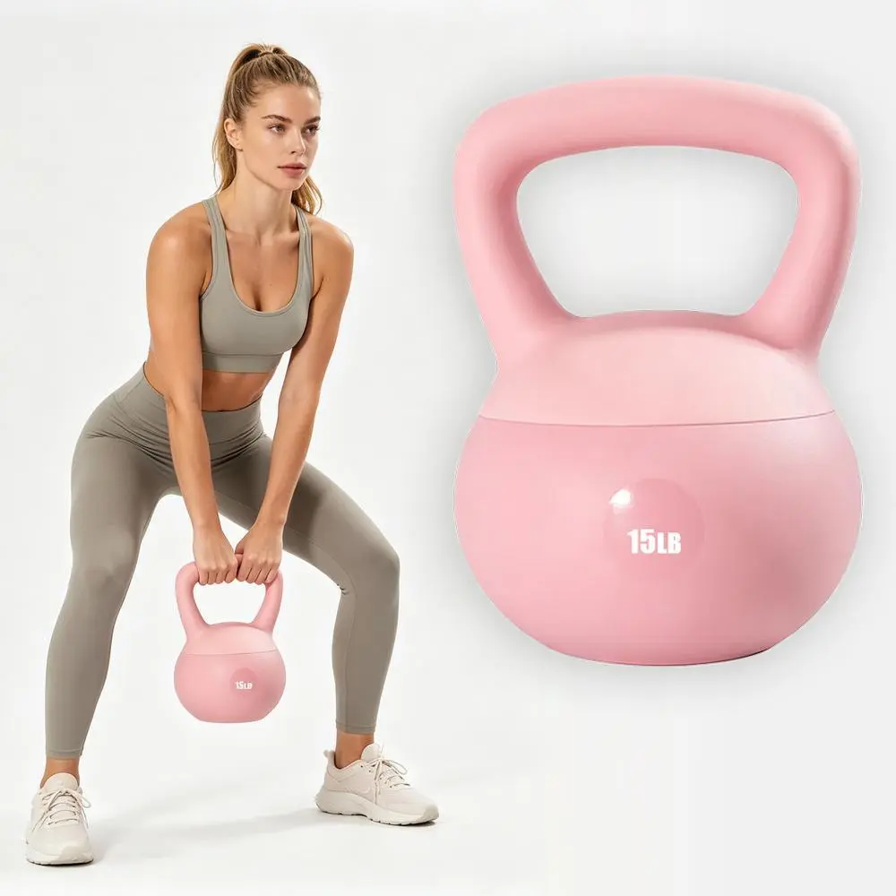 Soft Anti-Collision Shock Absorbing Kettlebell 10 15 20 LB, Non-Scratch Non-Slip Vinyl Hand Weight for Women Home Workout