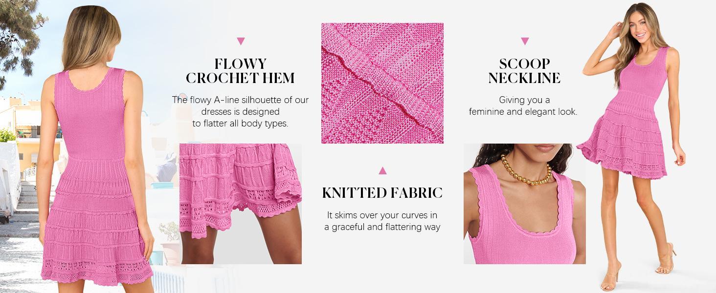 Imily Bela Womens Summer Mini Dresses Casual Crewneck Knitted Crochet Hem Flowy Tank Sundress  Sleeveless sundress prom dress