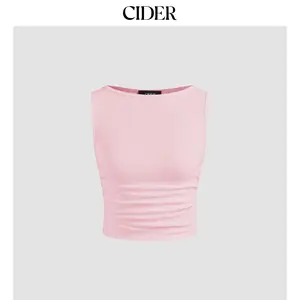 Cider [10 colors, size 0-26] Boat Neck Ruched Solid Crop Tank Top SummerWins Dealsforyou