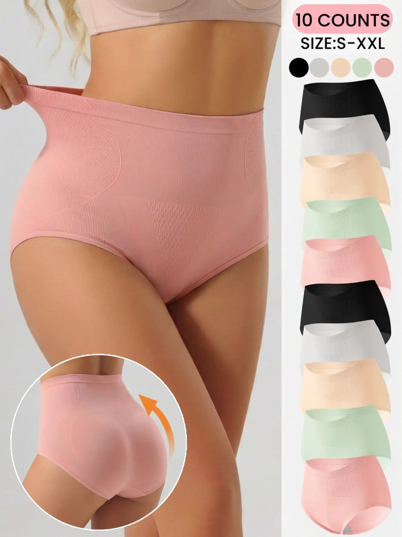 Women's High-Waist Shaping Panties Seamless Control Briefs Tummy Slight Shaping Slimming & ButtLifting Knitted Stretch Underwear Breathable Everyday ComfortFit Smooth Fashion Style Womenswear MatchingBasic Minimalist,All Seaons High Waisted Panties