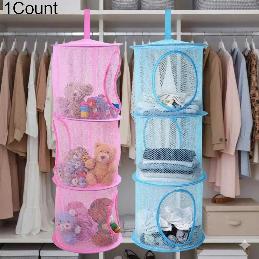Space-Saving Multi-Layer Hanging Storage Basket - Door Mount Organizer, Foldable Mesh Bin, Ventilated Bags for Closet Bathroom Dorm, Clothing, Laundry Organizer, Wall Mounted Cylindrical Shelves, Home Organization Solutions for Bedroom Kitchen