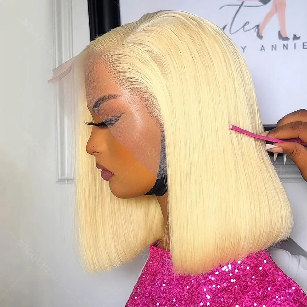 613 Blonde Short Bob Wig Human Hair 13x4 Lace Front Wigs Human Hair Pre Plucked Transparent Lace 180% Density Lace Frontal Wig