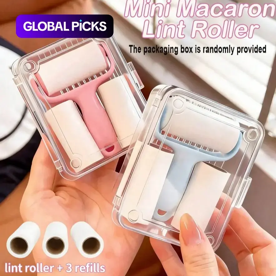 2-Set Mini Dust Removal Roller Set, Sticky Roll, Lint Roller Extra Sticky - 1 Handle + 3 Refill Rollers, Strong Adhesive for Pet Hair Removal, Easy to Use, Reusable Handle, No Electricity Required, Suitable for Pets, Clothes, Carpets #GLOBAL PICKS
