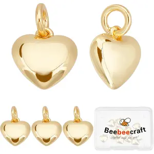 1 Box 18K/24K Gold Plated Small Heart Charms 3D Heart Dangle Pendant Charms with Jump Ring for Mother's Day Valentine's Gifts Jewelry Making Finding