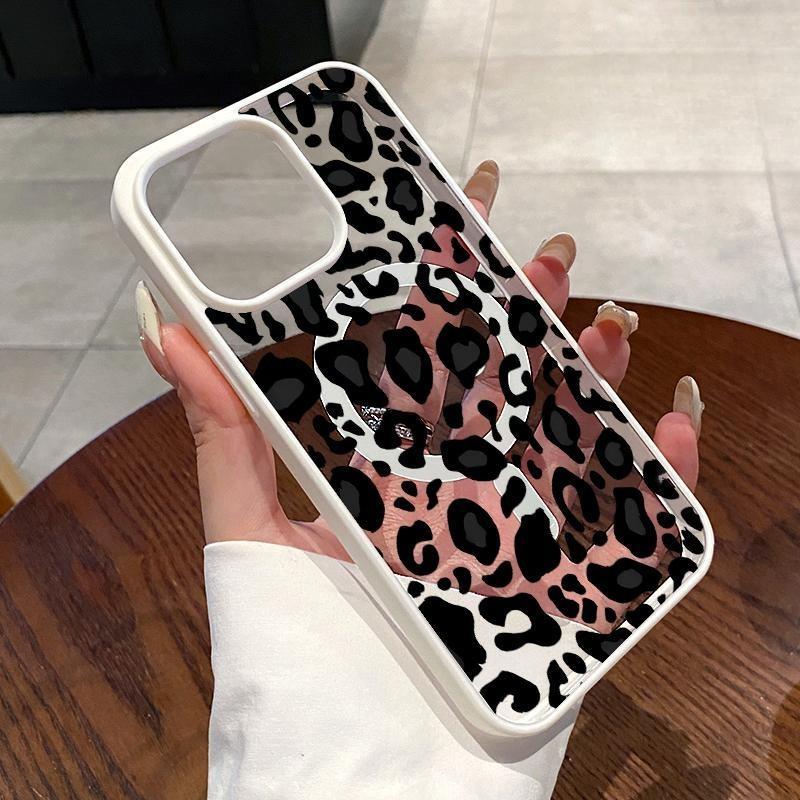 MagSafe Case Compatible with iPhone 17 16 E Pro Max 15 Plus 14 13 12 11 Air Black - White Leopard Lure Clear Acrylic Back Drop Protection Pocket-Friendly Cellphone Cover Gift for Girl