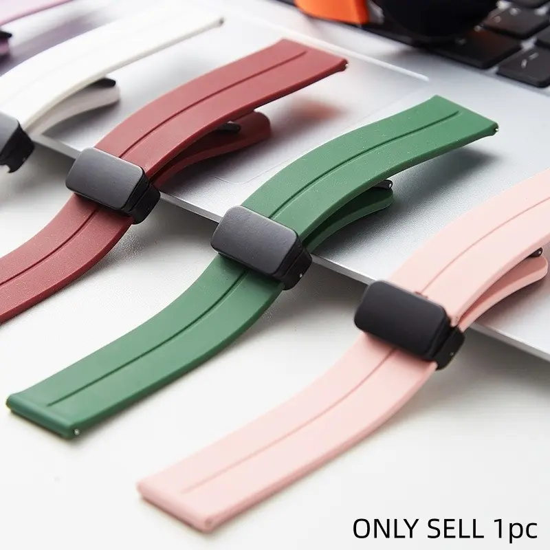 Silicone Magnetic Watch Band, Quick Release Soft Silicone Buckle, Sport Replacement Strap, Fits Men and Women, 20mm and 22mm