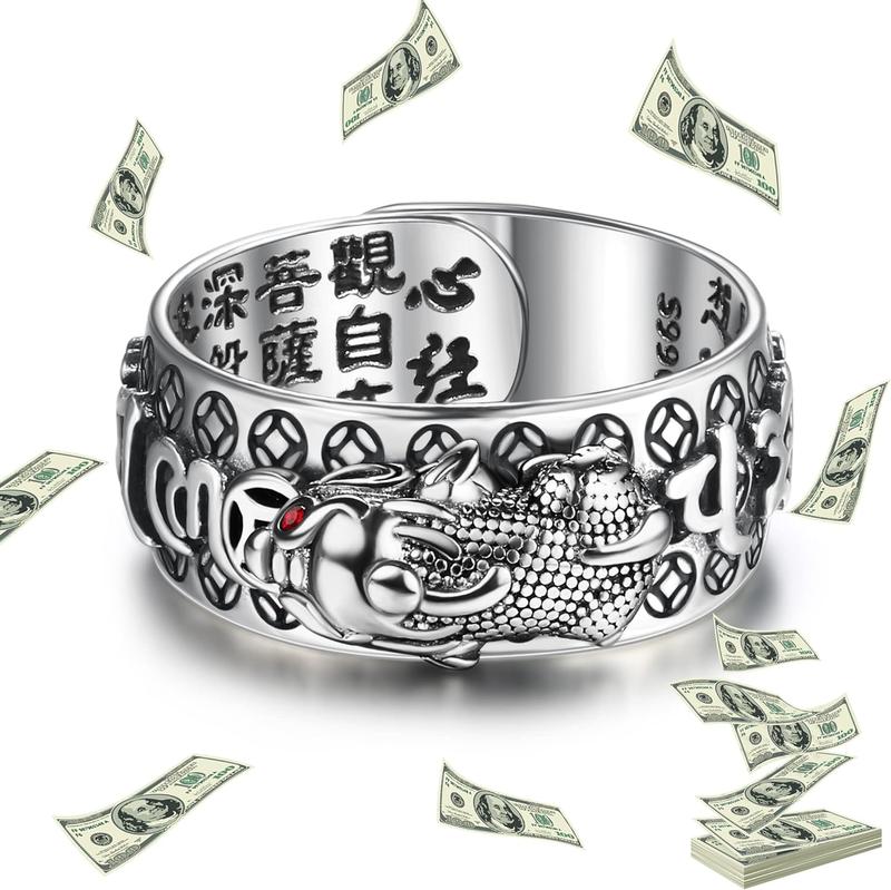 MILACOLATO Feng Shui Pixiu Mantra Ring 925 Sterling Silver Feng Shui Ring Protection Lucky Amulet Wealth Health Buddhist Vintage Adjustable Pixiu Ring for Women Men