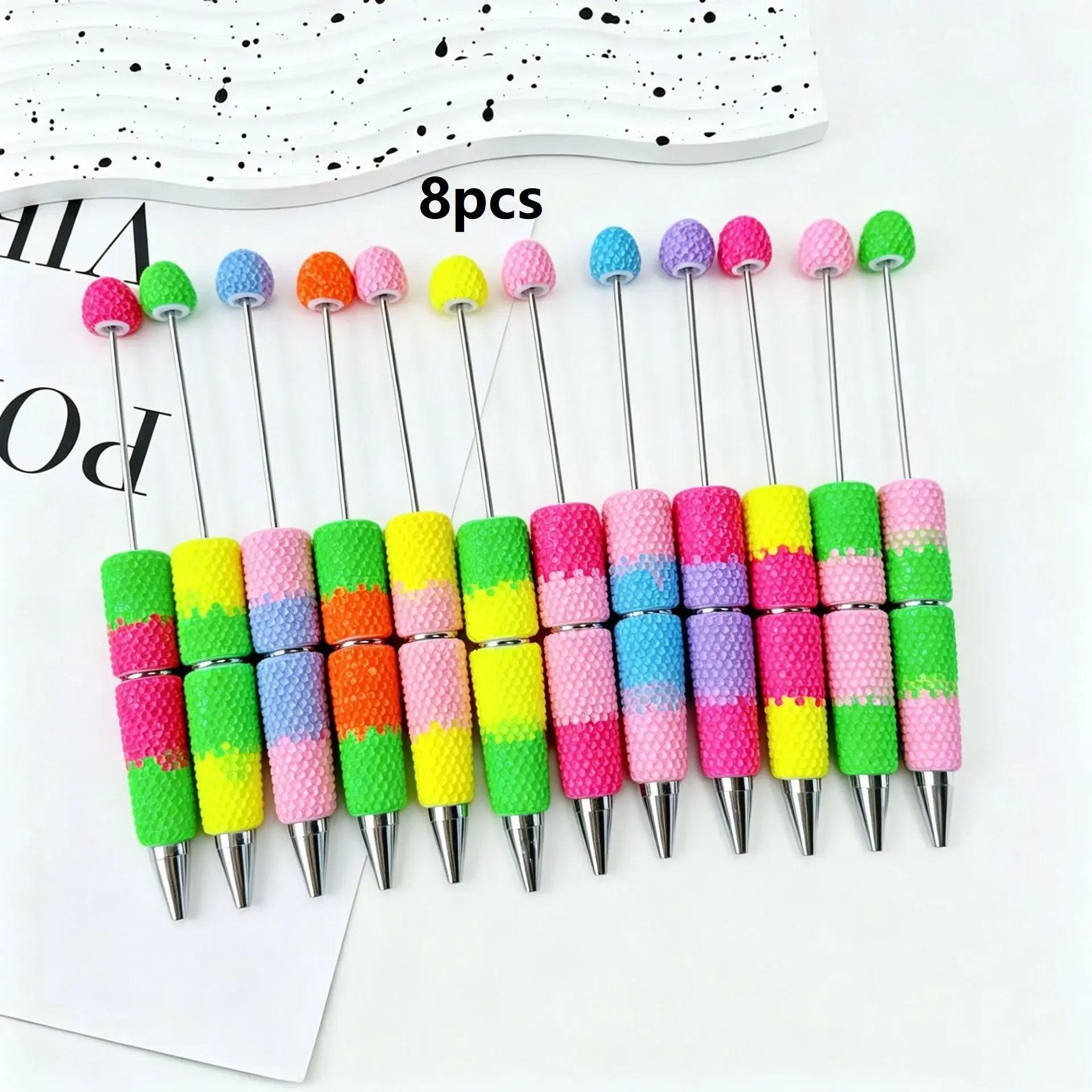 8-Pack DIY Gradient Fluorescent Rhinestone Ballpoint Pens, Aesthetic Pens, Cool Pens, Ink, Creative Holiday Stationery, Elegant Candy Color Office Supplies, Pens Set