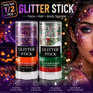 1 PC Halloween Shimmering Body Glitter Stick And Christmas Theme – Black, Purple & Orange Holographic Sparkling Chunky Glitter Gel – Face Hair Body Makeup – Festival, Party, Concert, Costume Accessories for Women Adults