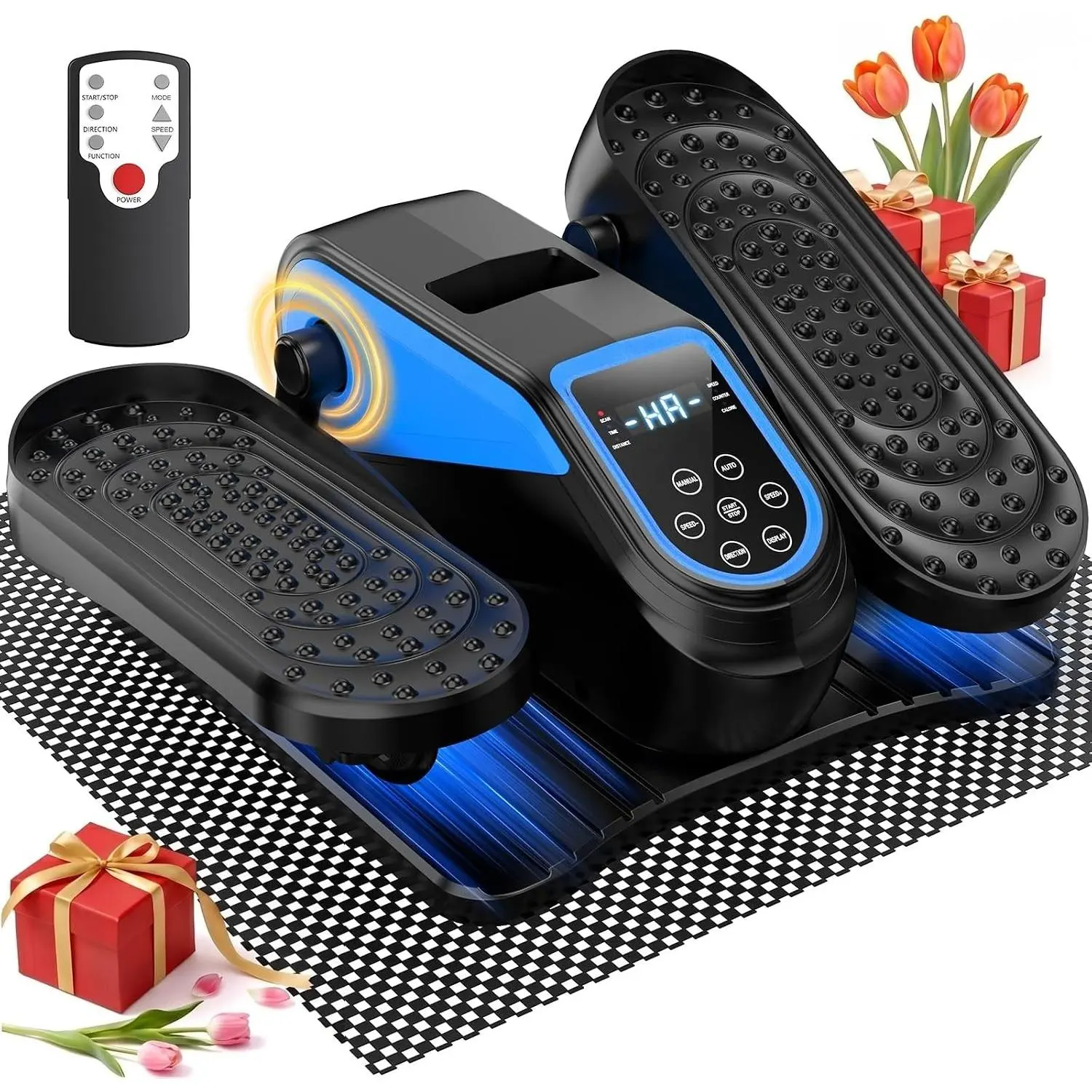Under Desk Elliptical Mini Electric Leg Exerciser While Sitting for Seniors|  023 Low Impact Pedal Exerciser,12 Speeds,Auto&Manual, Remote, LCD Display, Non-Slip Mat, Compact,Quiet for Home Office