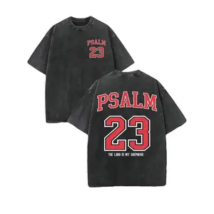 PSALM 23 Christian Shirt,  Vintage Retro Washed Shirt Double Sided Printed (230 Heavyweight Pure Cotton T-Shirt)  High Quality Christian T-Shirt, Christian Gifts, Men's And Women's Shirt vintage t-shir Casual Crewneck Tshirt good graphic tees
