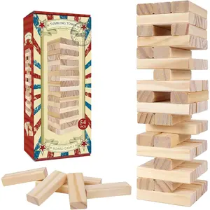 Tumble Tower Game for Kids and Adults, 54pcs Wooden Board Stacking Game for Family Games Night, Classical Wood Blocks Game, Standard Size