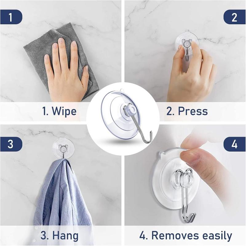 Suction Cup Hooks,15 PCS Clear Suction Cup for Glass Window Decor Shower Bathroom Glass Window Shower Kitchen, Reusable PVC Cups with Removable Stainless Hooks, Assorted