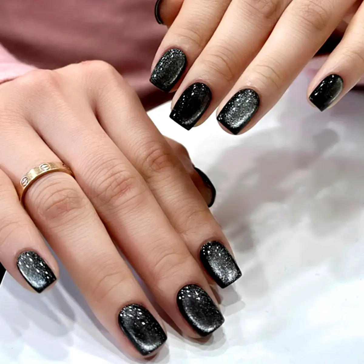 Glam Black Cat Eye Press On Nails with Crystal Accents, Reusable Manicure Set for Simple DIY Application and Daily Use, Manicures, Diy Apply