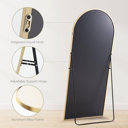 71"x26" Arch Full Length Mirror, Wall Mirror Floor Mirror with Stand Hanging or Leaning, Aluminum Alloy Frame Full Body Mirror for Bedroom, Dressing Room, Gold