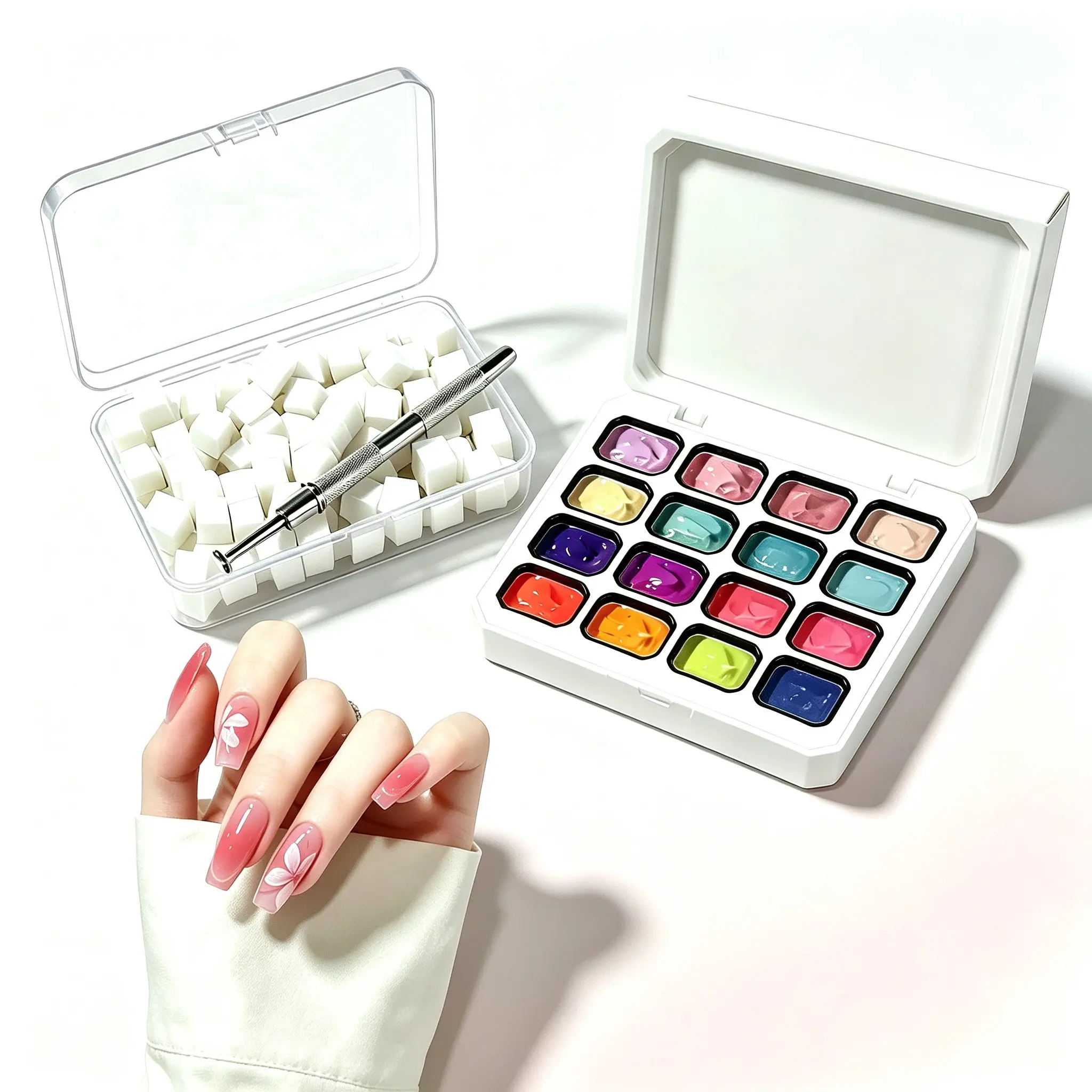 3D Nail Gel Set with Cotton Pads, Gradient Gel Kit for DIY Nail Art, Easy-To-Use Tools for 3D Flower and Gradient Effects