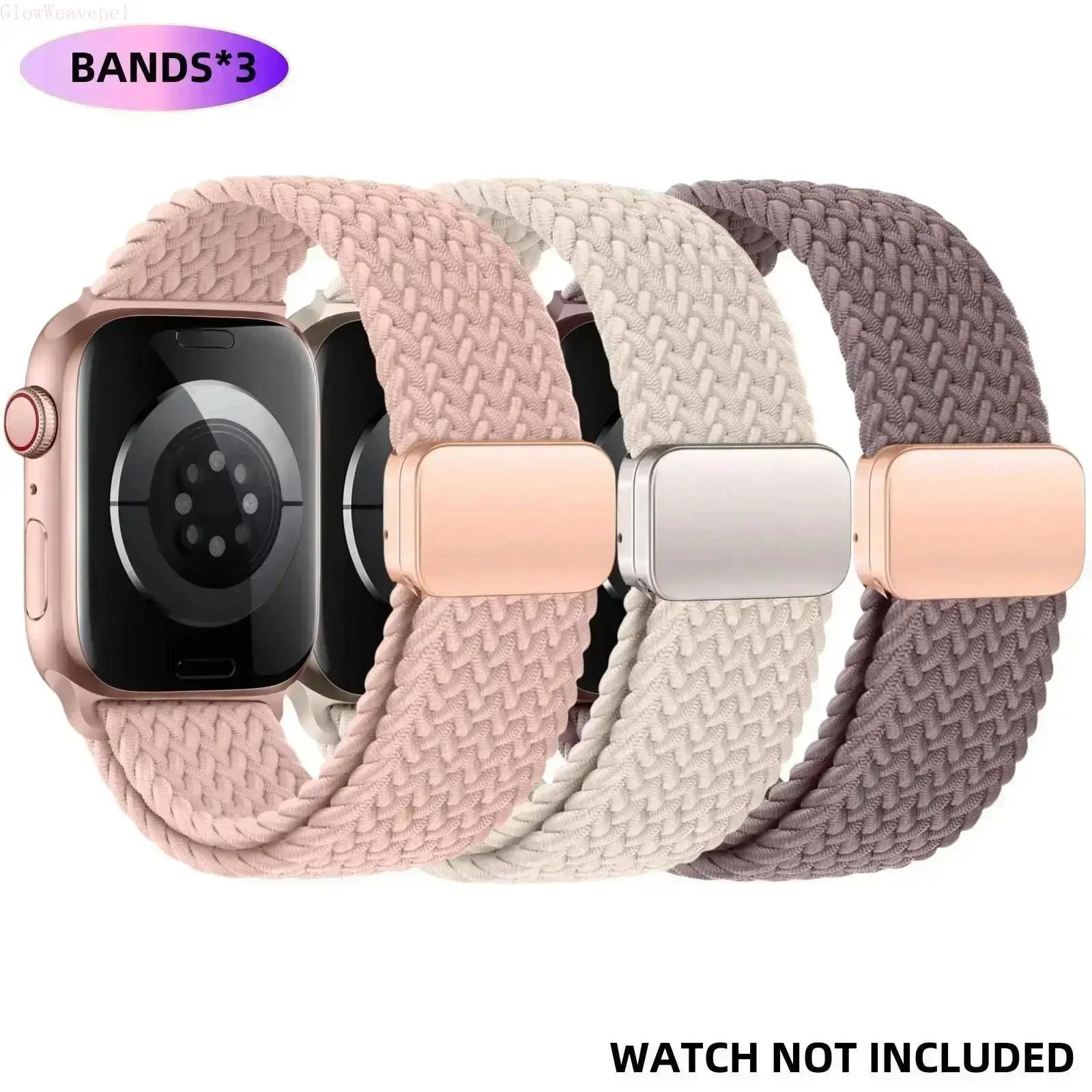 3pcs Magnetic Braided Wearable Accessories Watch Bands for Women - Adjustable Nylon Solo Loop Compatible with iWatch Series 1-11 Ultra SE (38mm-49mm All Models) - Athleisure Comfy Sport Wristband