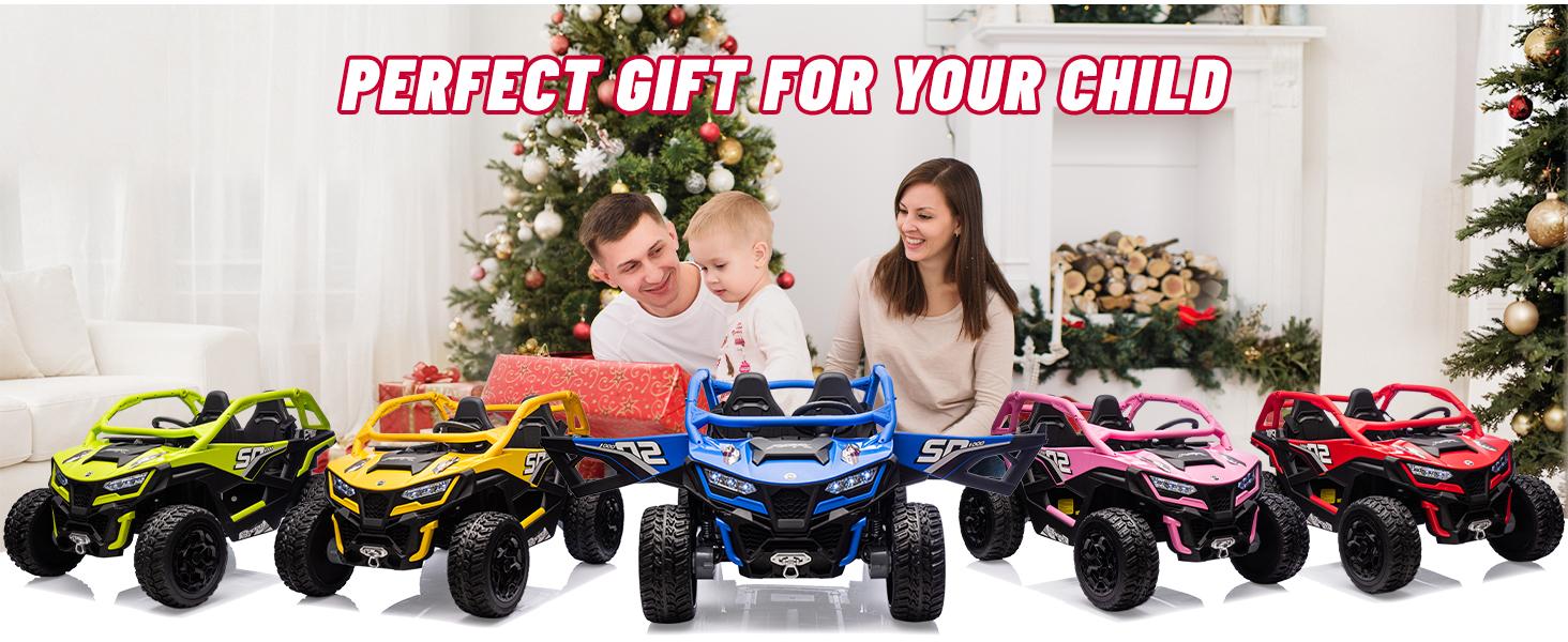 24V Ride on Toys for Big Kids 10AH Real Spacious 2-Seater, 4 x75W Motor 5MPH Ride on Car Kid UTV for Kids 3-8, EVA Tire, Remote Control, Bluetooth Music, 4 Spring Suspension (Red)