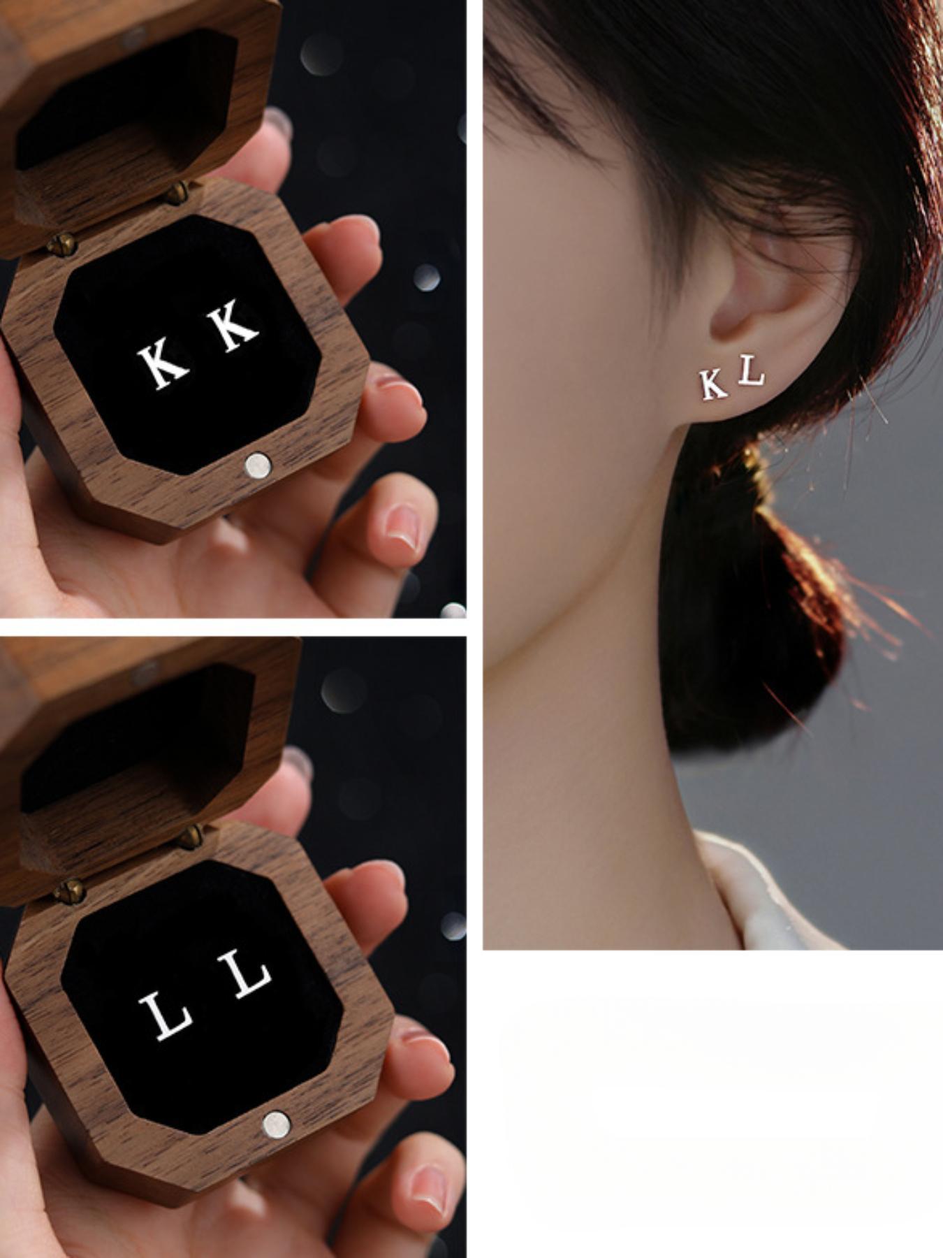 925 Sterling Silver Letter Design Earrings, Fashion Jewelry for Party, Daily Clothing Decor, Trendy All-match & Exquisite Jewelry for Birthday Gift, Stud Earrings Jewelry