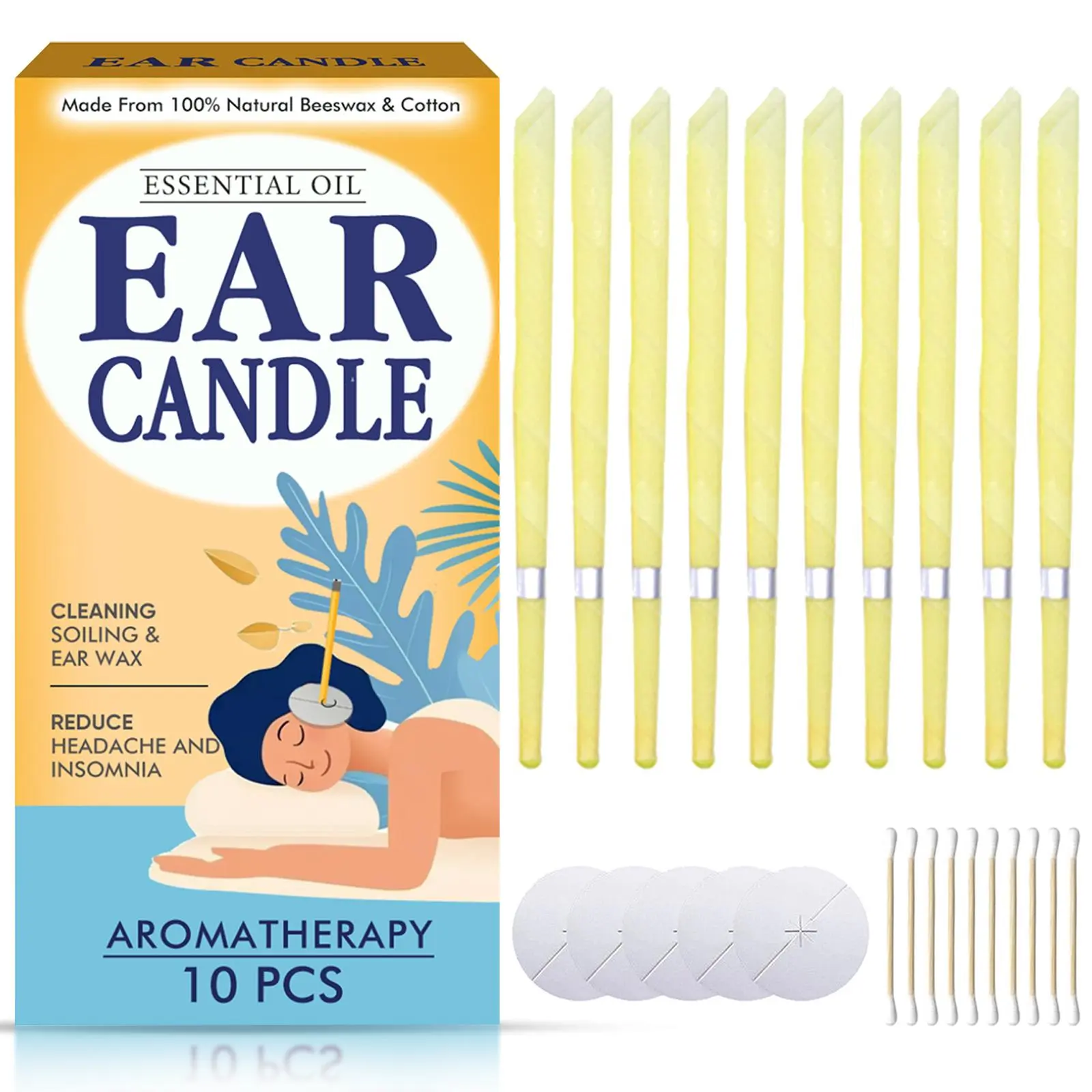 Ear Candles 10 Pack, Natural Beeswax Ear Candling Cones for Relaxing Ear SPA Experience, Gentle & Mild Holistic Ear Care for Calming Comfort