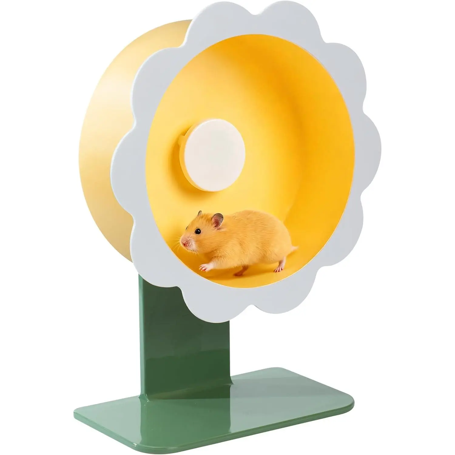 Super-Silent Plastic Acrylic Hamster Exercise Wheel - Quiet Spinner with Adjustable Stand, Platform, Cute Decor for DIY Cage Small Pets (Yellow, Large), Adjustable Height