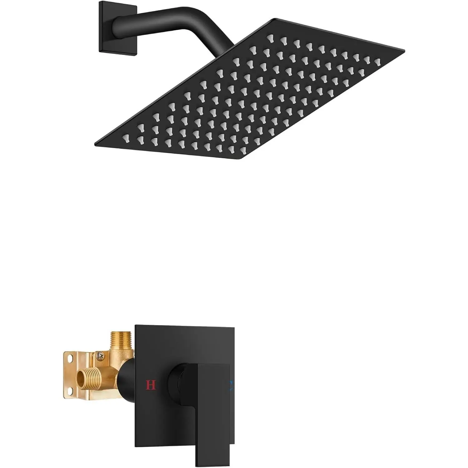 Airuida 8 Inch Matte Black Shower Faucet Set, Single Handle Control Shower Valve Kit with Male Threads, Rough-in Valve & Shower Trim Kit