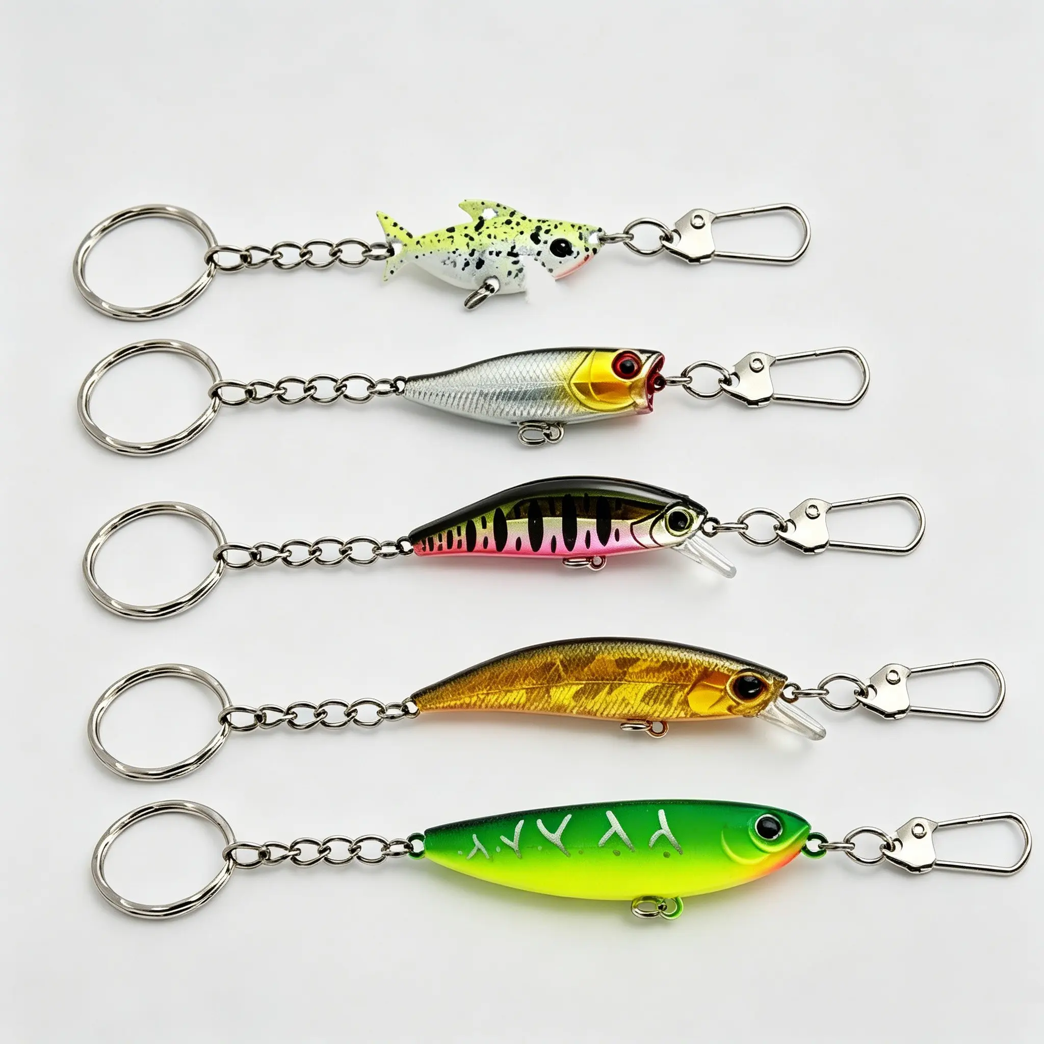 5Pcs/1box Fishing Lure Keychains Set, Mini Hard Lure Shaped Key Ring Ornaments, Creative Decorative Accessories Gift for Anglers,