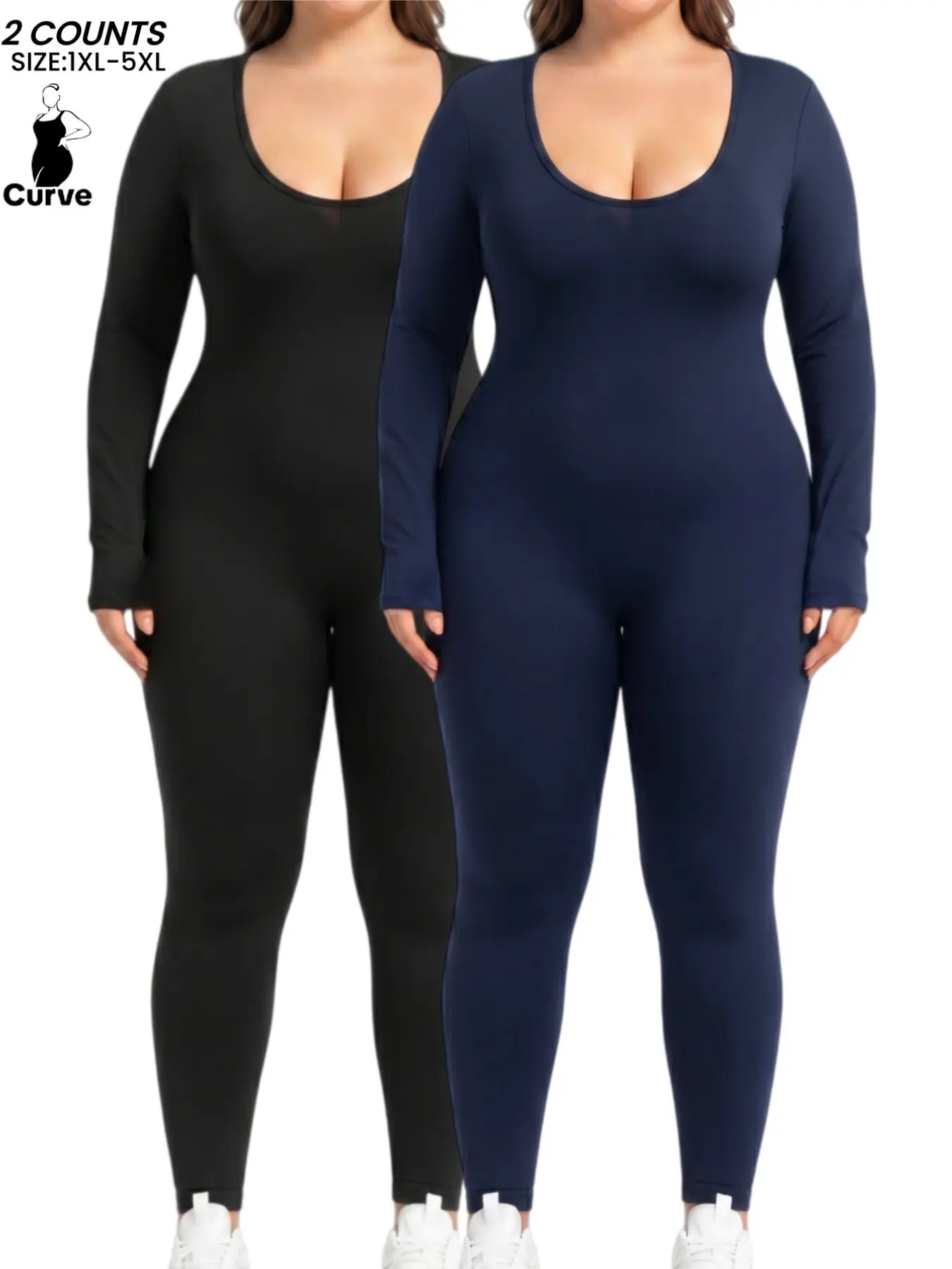Women's Plus Size Sporty Jumpsuit, Long Sleeve, Moisture-Wicking, Comfortable Fit, Ideal for Gym, Yoga, Daily Wear, Warm and Stretchy