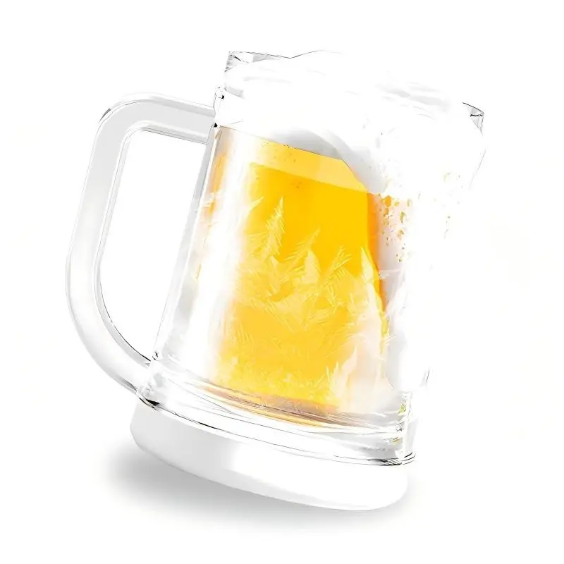 Double Layer Beer Ice Cup, Acrylic Classic Transparent Beer Mug with Handle, Freezer Mug for Beer, Cocktail, Water, Coffee, Etc