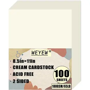 100 Sheets 65lb Cream Cardstock 8.5" x 11" Off-White Printer Paper, Premium 180 GSM 65LB Cover Card Stock for DIY Craft Card Making Blank Invitation Greeting Cards