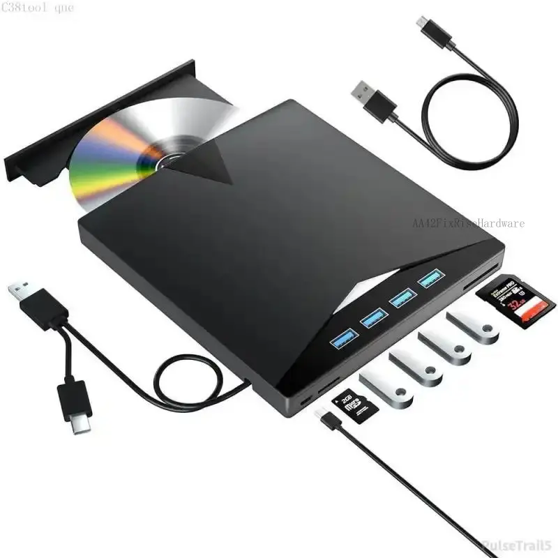 7 in 1 USB 3.0 & Type-C DVD Player, Portable CD/DVD Burner, External DVD Drive for Laptop Desktop PC, Compatible with Windows 11/10/8/7 LinuxPulseTrail5C38tool queAA42FixRiseHardware