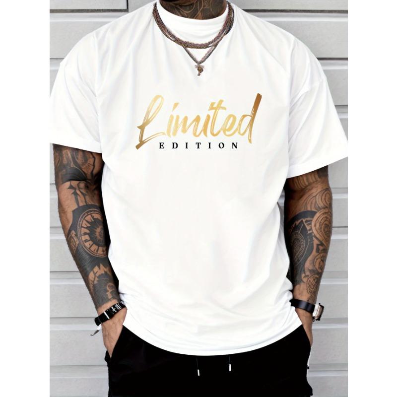 Men's "Limited Edition" Geometric Graphic Tee, Cotton Crew Neck Lightweight Regular Fit, Plus Size Casual Top