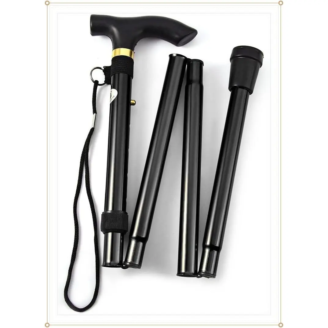 Folding Lightweight Walking Stick - Adjustable Aluminum Metal Collapsible Travel Cane with Non-Slip Rubber BaseGift